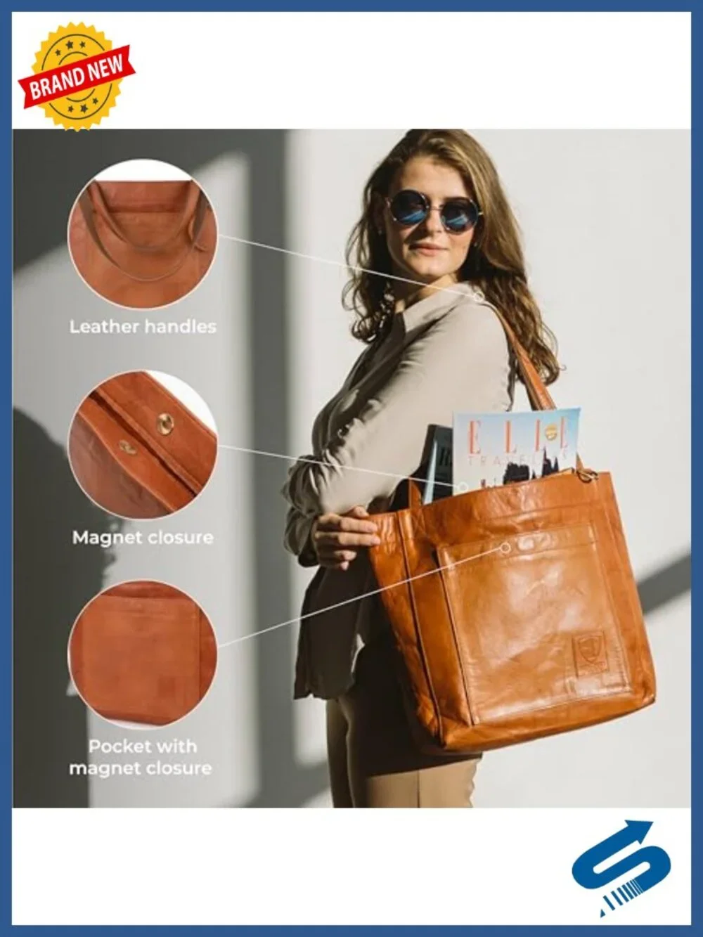 Genuine Leather Tote Bag for Women Large Handbag Detachable Pouch Fits 13